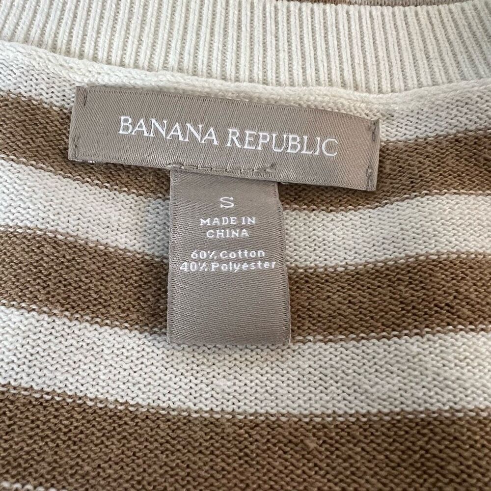 Banana Republic Sweatshirt Sweater Animal Print Striped Tan Cream Size S - Picture 3 of 3
